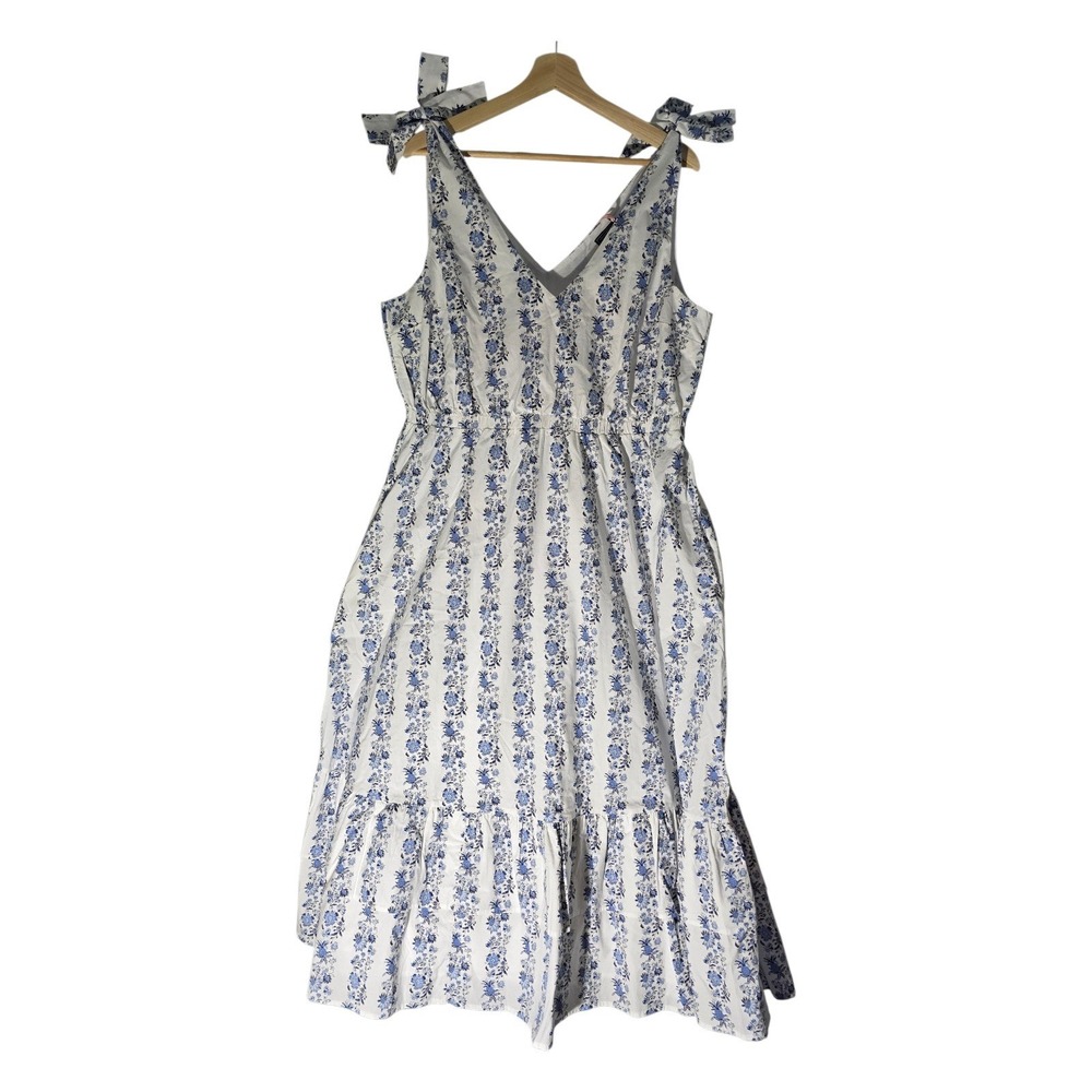 Vineyard Vines Bella Floral Poplin Ruffle Maxi Dress NWT White Blue XL - Picture 4 of 12